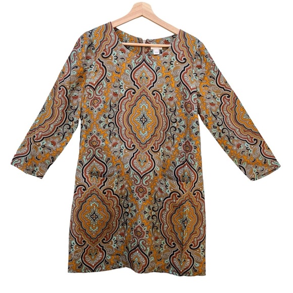 J. Crew Dresses & Skirts - J. CREW Collection Dress Jules 100% Silk Gold Italian Paisley Shift Womens 6